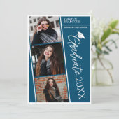 Eenvoudig Modern Fotostrips Blauw Afstuderen Aankondiging (Staand voorkant)