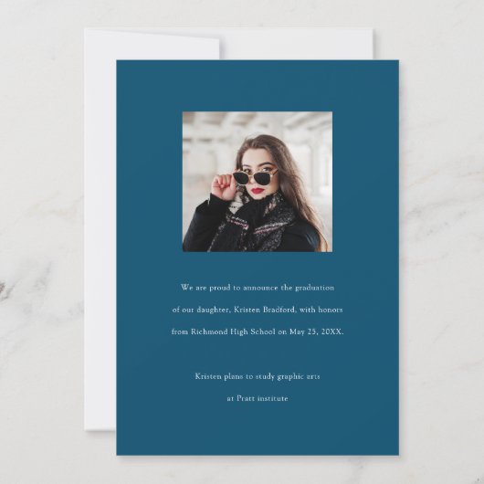 Eenvoudig Modern Fotostrips Blauw Afstuderen Aankondiging (Achterkant)