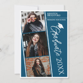 Eenvoudig Modern Fotostrips Blauw Afstuderen Aankondiging