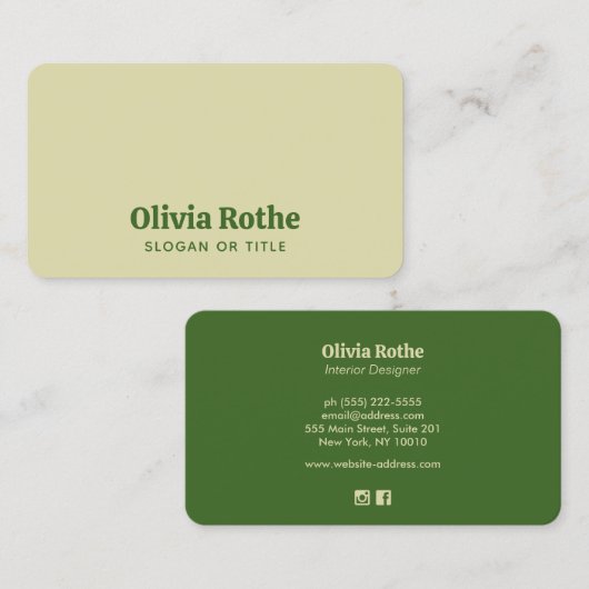 Eenvoudig modern geel beige groen Visitekaartje (Voorkant / Achterkant)