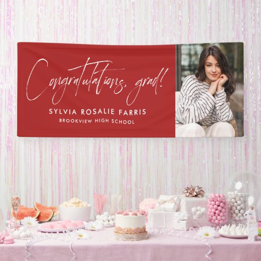 Eenvoudig modern gefeliciteerd één foto rood afstu spandoek (Feest)