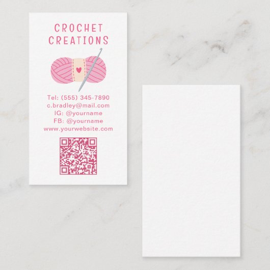 Eenvoudig modern gehaakt QR-code haken Visitekaartje (Voorkant / Achterkant)