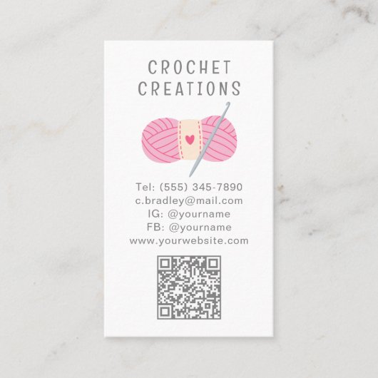 Eenvoudig modern gehaakt QR-code haken Visitekaartje (Voorkant)