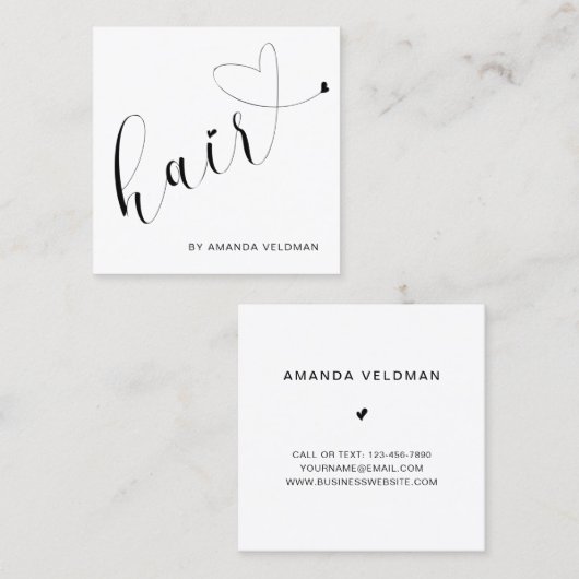 Eenvoudig modern geluid met legante haar stylist vierkante visitekaartje (Voorkant / Achterkant)