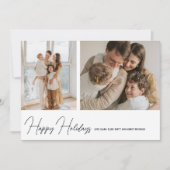 Eenvoudig Modern Gelukkig Kerst Script 2 Foto Feestdagenkaart (Voorkant)