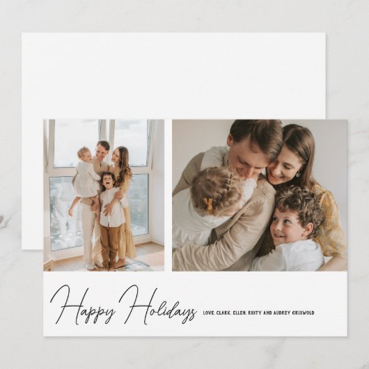 Eenvoudig Modern Gelukkig Kerst Script 2 Foto Feestdagenkaart (Voorkant / Achterkant)