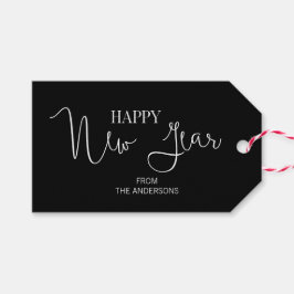 Eenvoudig, modern, gelukkig nieuwjaar cadeaulabel