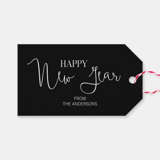 Eenvoudig, modern, gelukkig nieuwjaar cadeaulabel (Voorkant (Horizontaal))