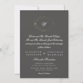 Eenvoudig modern Geometric Charcoal Gold Wedding Kaart