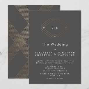Eenvoudig modern Geometric Gold Charcoal Wedding Kaart