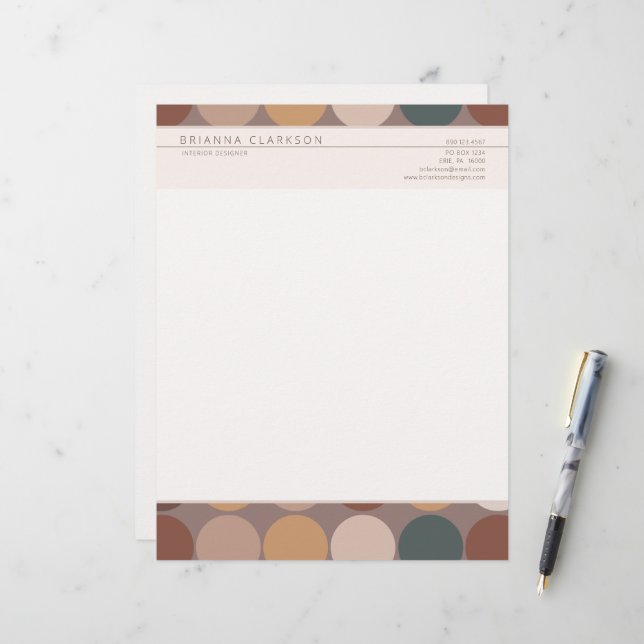 Eenvoudig modern Geometrische aardtoonpatroon Briefhoofd (Voorkant / Achterkant in situ)