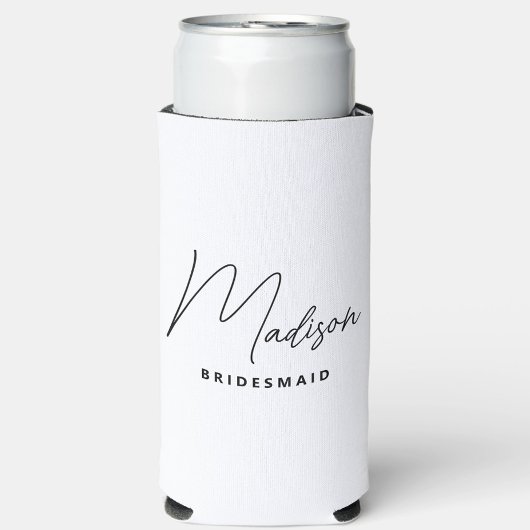 Eenvoudig modern gepersonaliseerd bruidsmeisje voo seltzer blikjeskoeler