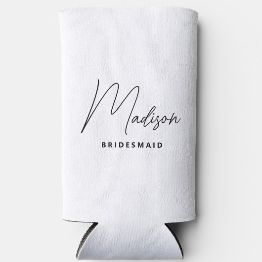 Eenvoudig modern gepersonaliseerd bruidsmeisje voo seltzer blikjeskoeler