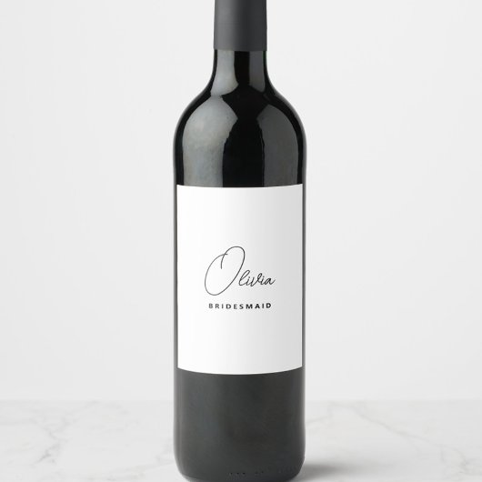 Eenvoudig modern gepersonaliseerd bruidsmeisje voo wijn etiket