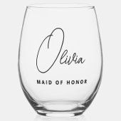 Eenvoudig modern gepersonaliseerd bruidsmeisje voo wijnglas zonder voet