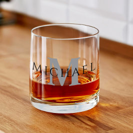 Eenvoudig Modern Gepersonaliseerde Naam Initiaal M Whisky Glas