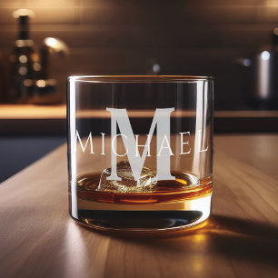 Eenvoudig Modern Gepersonaliseerde Naam Initiaal M Whisky Glas