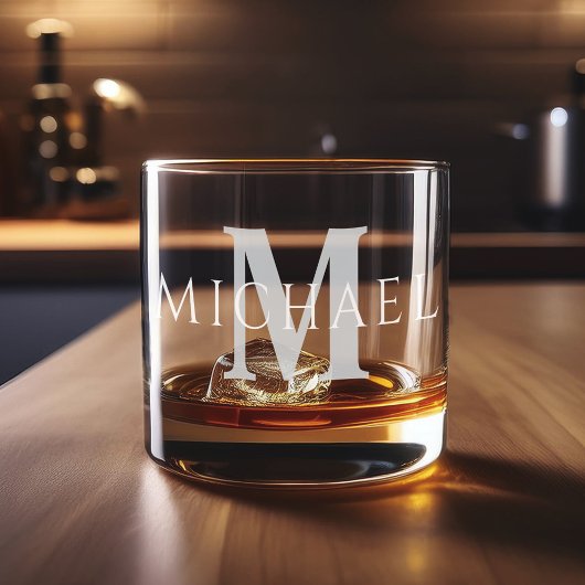 Eenvoudig Modern Gepersonaliseerde Naam Initiaal M Whisky Glas