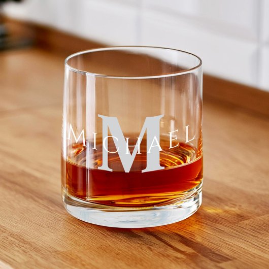 Eenvoudig Modern Gepersonaliseerde Naam Initiaal M Whisky Glas