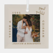 Eenvoudig Modern Getrouwd & Blij Gouden Script Fot Glas Ornament (Achterkant)