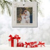 Eenvoudig Modern Getrouwd & Vrolijk Goud Script Fo Glas Ornament