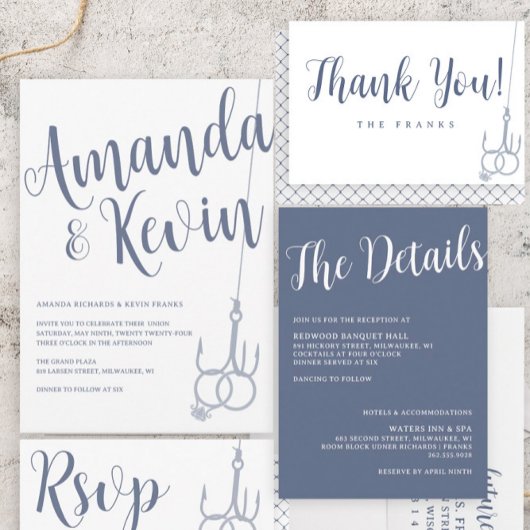 Eenvoudig Modern Gevist Haak Trouwringen Blauw Gri Kaart