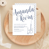 Eenvoudig Modern Gevist Haak Trouwringen Blauw Gri Kaart