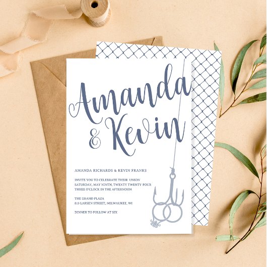 Eenvoudig Modern Gevist Haak Trouwringen Blauw Gri Kaart