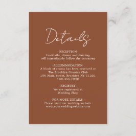 Eenvoudig modern gewoon terracotta Wedding Details Informatiekaartje