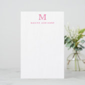 Eenvoudig Modern Girly Blush Roze Monogram Initiaa Briefpapier (Staand voorkant)