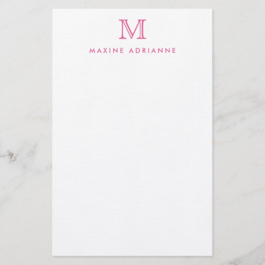 Eenvoudig Modern Girly Blush Roze Monogram Initiaa Briefpapier (Voorkant)