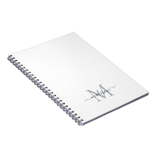 Eenvoudig Modern Girly Script Monogram Zwart Grijs Notitieboek (Rechterzijde)