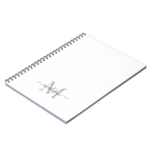 Eenvoudig Modern Girly Script Monogram Zwart Grijs Notitieboek (Linkerzijde)