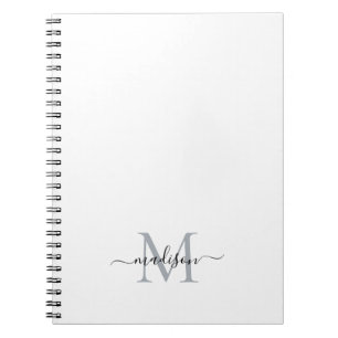 Eenvoudig Modern Girly Script Monogram Zwart Grijs Notitieboek