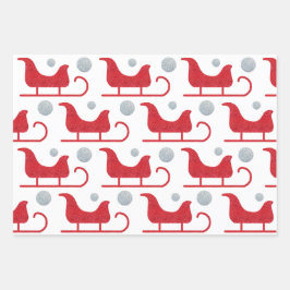 Eenvoudig Modern Glamoureus Rood Wit Kerstman Slee Inpakpapier Vel