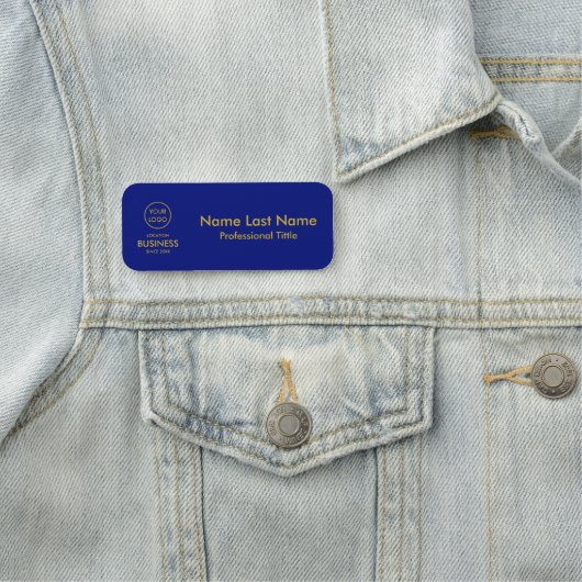 Eenvoudig Modern Gold Business Logo Blue Naamplaatje (In situ)