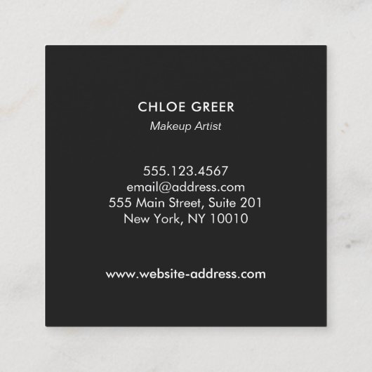 Eenvoudig modern Gold Glitter Makeup Artists Squar Vierkante Visitekaartje (Achterkant)