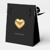 Eenvoudig modern Gold Heart Black Weddenschap Bedankdoosjes (Achterkant)