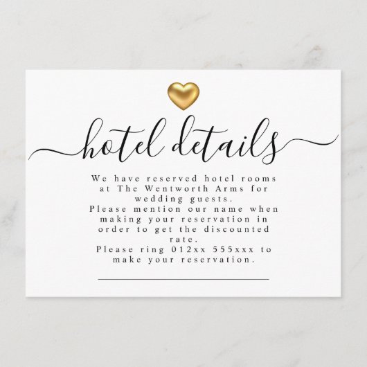 Eenvoudig modern Gold Heart Weddenschap - Gegevens Informatiekaartje (Voorkant)