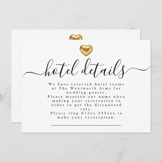Eenvoudig modern Gold Heart Weddenschap - Gegevens Informatiekaartje (Voorkant / Achterkant)