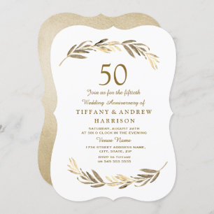 Eenvoudig modern Gold Leaf 50th Wedding Jubileum Kaart