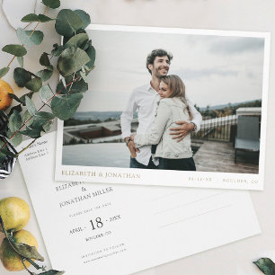 Eenvoudig modern Gold Photo Weddenschap Bespaar de Uitnodiging Briefkaart