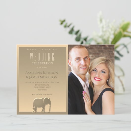 Eenvoudig modern Gold Photo Wedding Kaart (Staand voorkant)