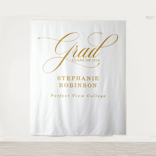 Eenvoudig Modern Gold Script Afstudeerder Foto Ach Wandkleed (Voorkant)