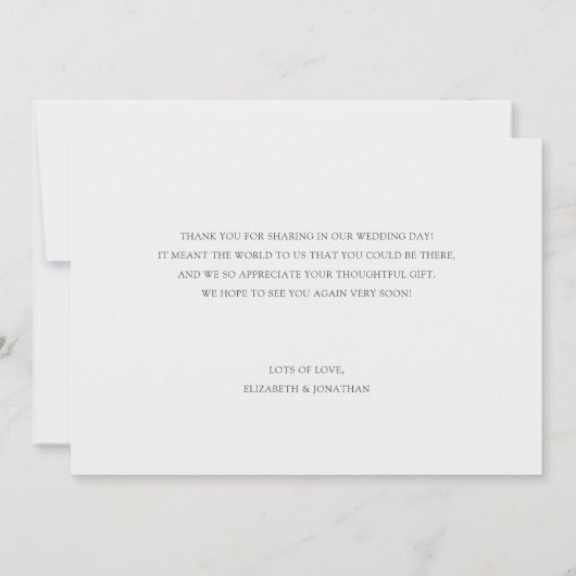 Eenvoudig Modern Gold Script Custom Photo Wedding Bedankkaart (Achterkant)