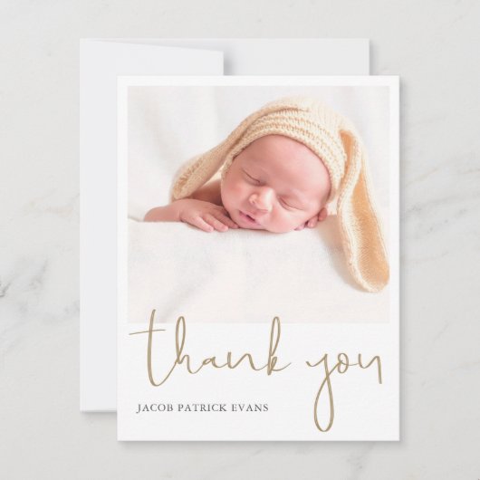 Eenvoudig Modern Gold Script Foto Baby Gift Bedankkaart (Voorkant)