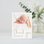 Eenvoudig Modern Gold Script Foto Baby Gift Bedankkaart (Staand voorkant)