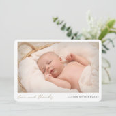 Eenvoudig Modern Gold Script Photo-Baby shower Bedankkaart (Staand voorkant)