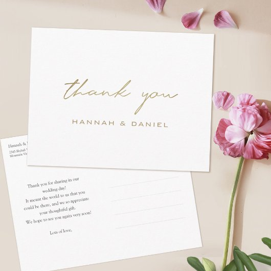 Eenvoudig Modern Gold Script Wedding Dank u Briefkaart
