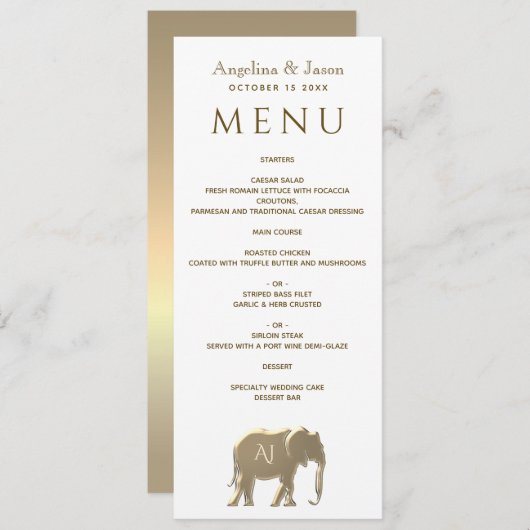 Eenvoudig modern Gold Wedding Menu (Voorkant / Achterkant)